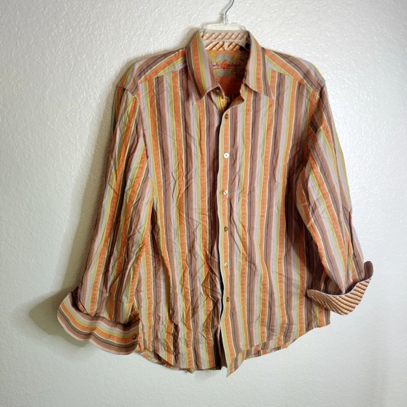 Robert Graham Long Sleeve Button Down Dress Shirt Flip Cuffs Sz M - Picture 1 of 8